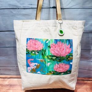 Hand painted lotus tote